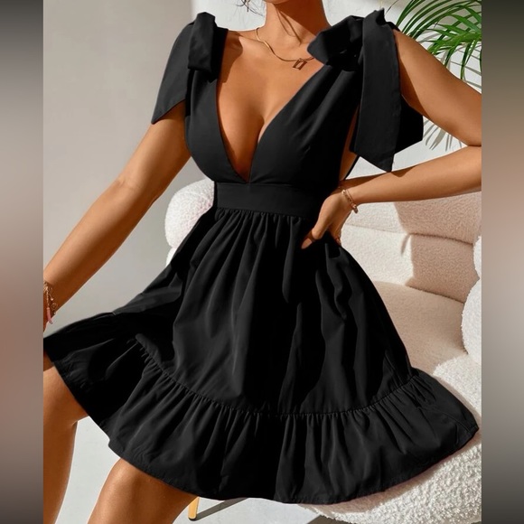 Boho tie shoulder ruffle hem dress yellow mustard - Picture 5 of 10